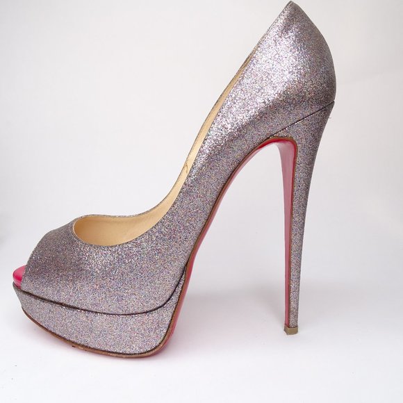 Chrisitian Louboutin Lady Peep 150 Glitter Pumps - Picture 7 of 15